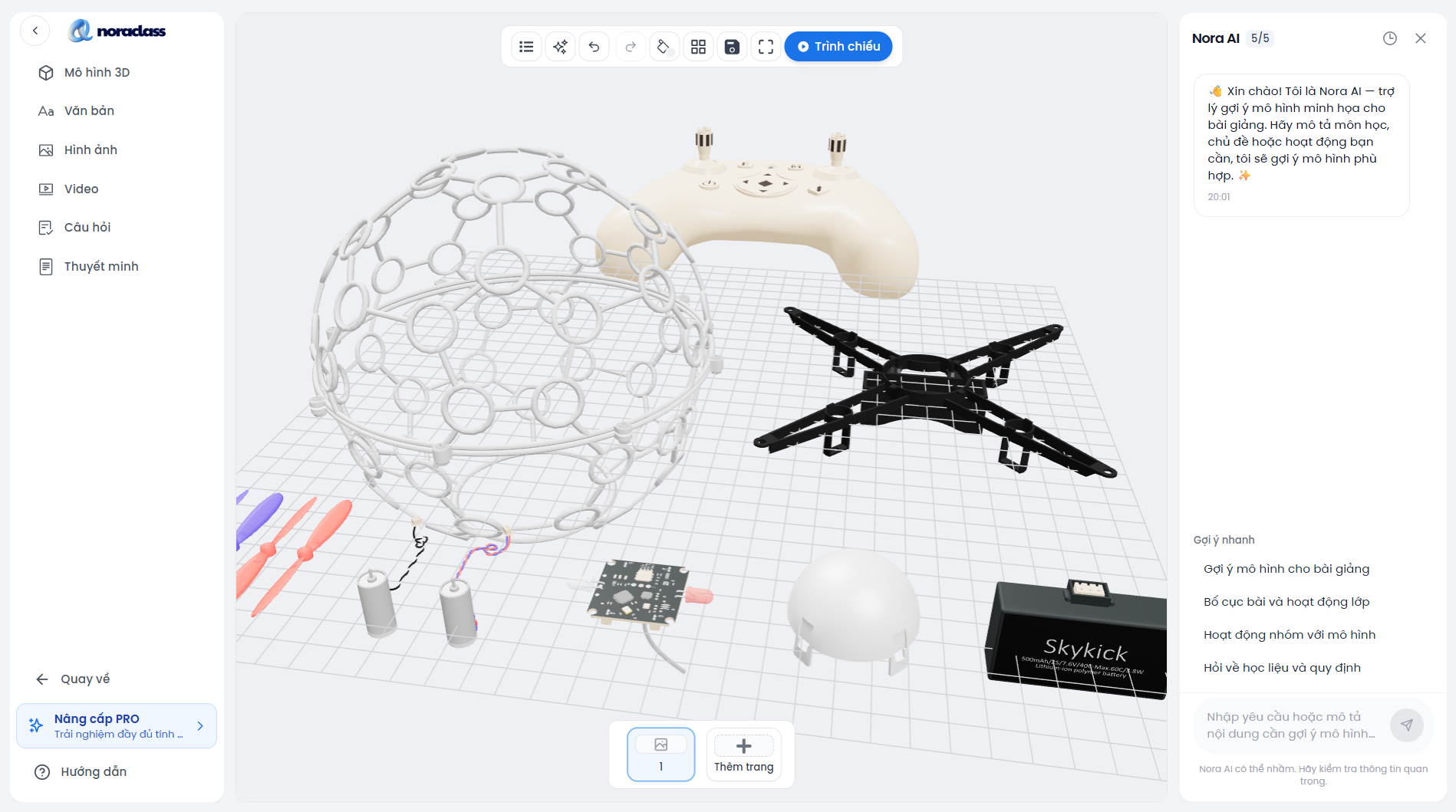 Giao diện thiết kế bài giảng 3D NoraClass